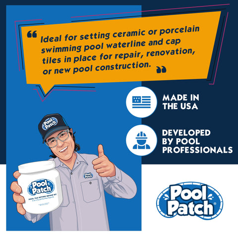 Pool Patch made in the USA supports fast pool tile restoration.