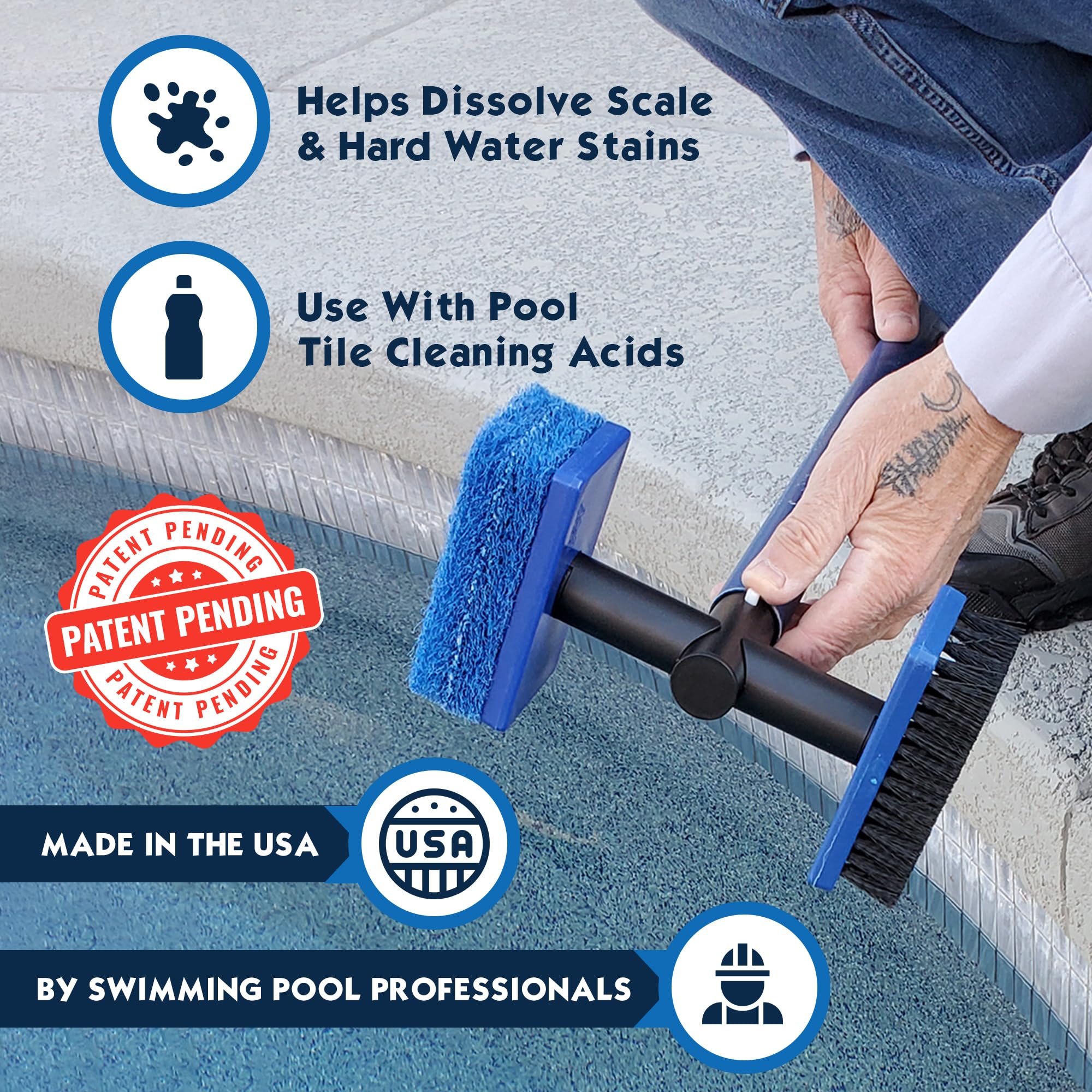Pool Patch polyamide bristles are safe for ceramic, glass, and porcelain tiles