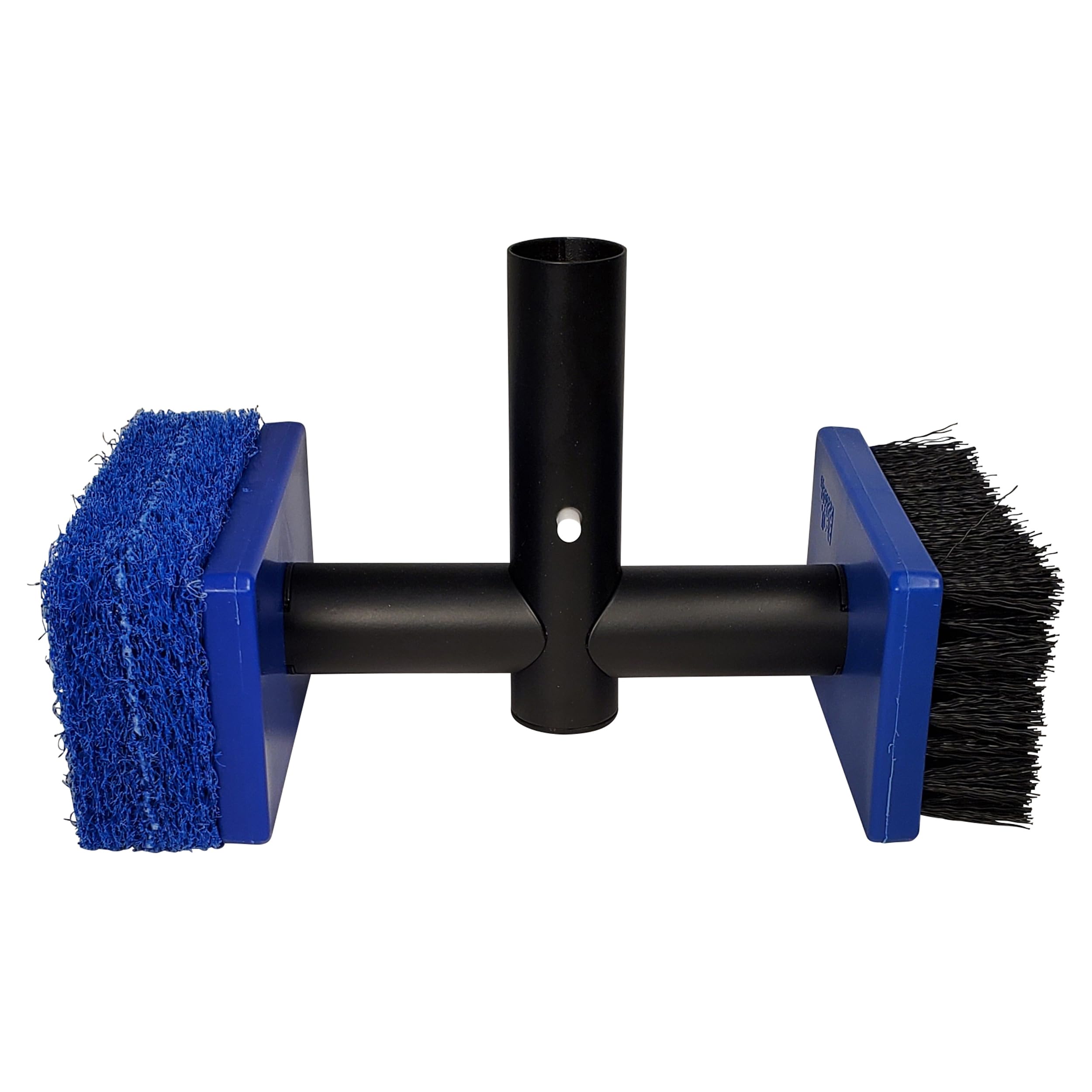 Pool Patch tile brush waterline with blue scour pad for mineral stain removal