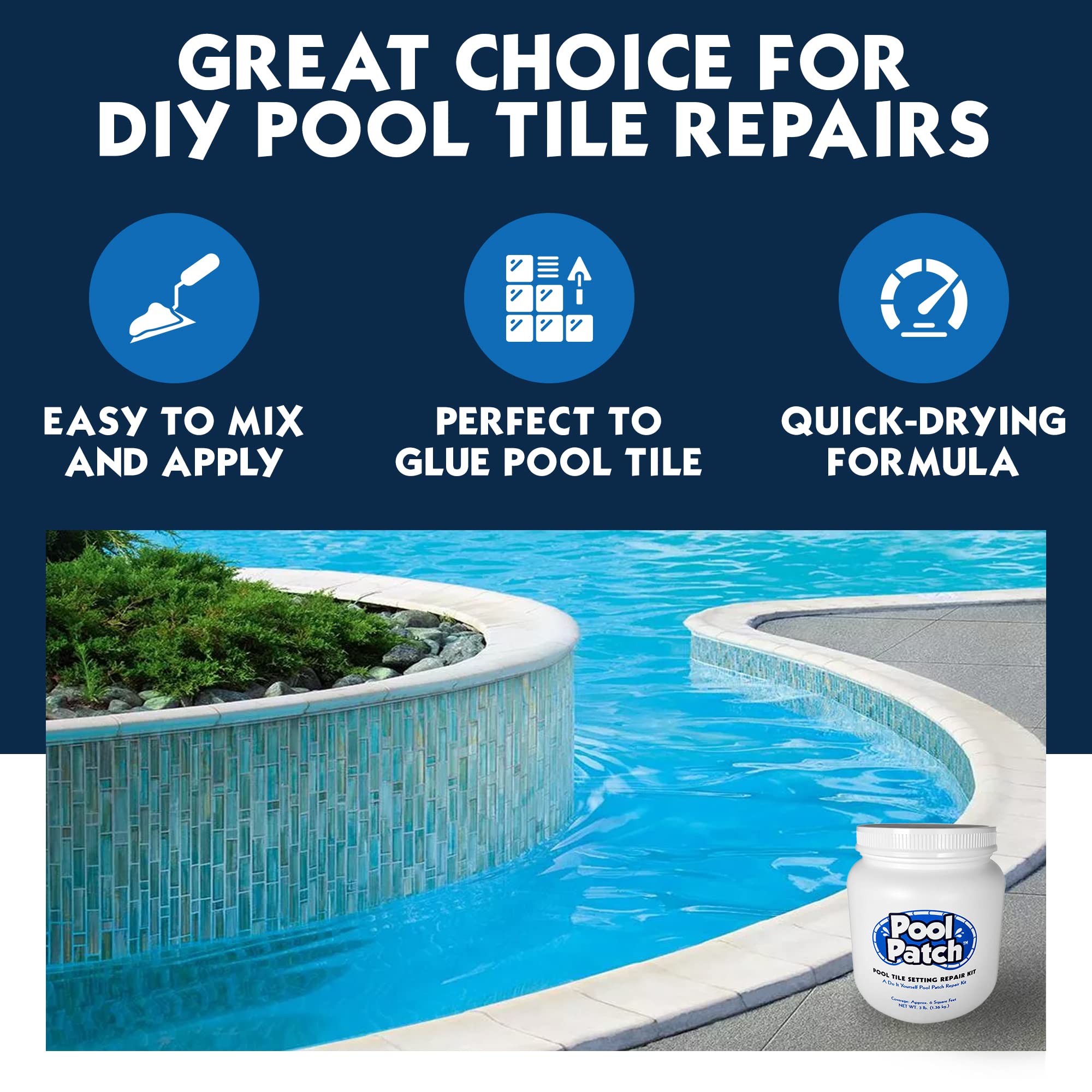Pool Patch waterproof Portland cement tile adhesive for reliable pool repairs.