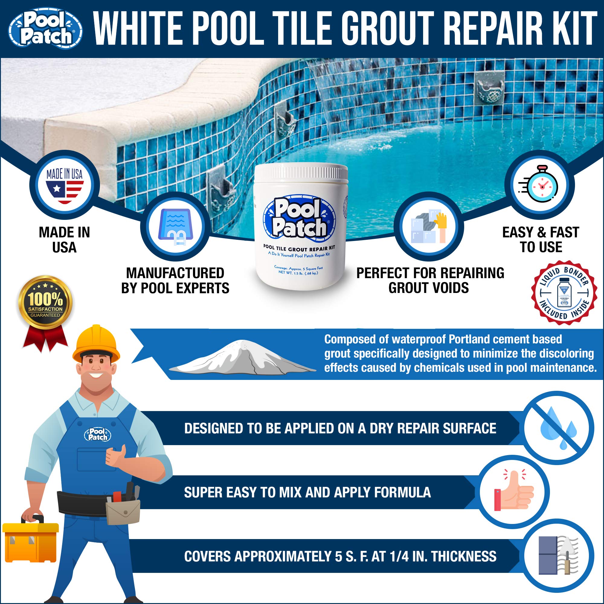 Pool Patch white grout mix prepared for tile joints