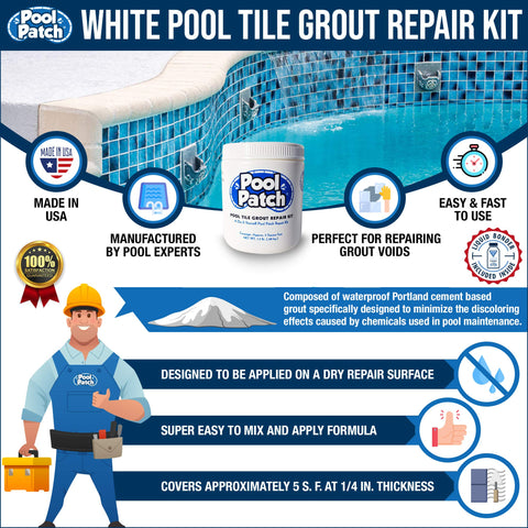 Pool Patch white grout mix prepared for tile joints