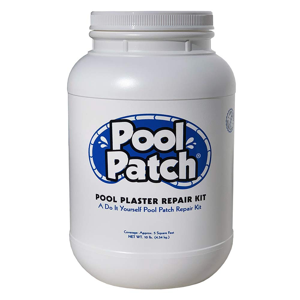 Pool Patch White kit box showing ready-to-use repair materials for DIY pool fixes.