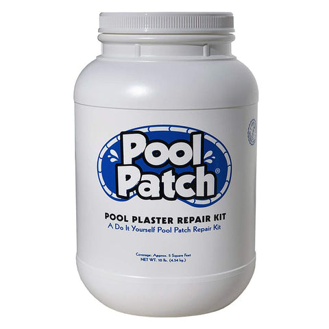 Pool Patch White kit box showing ready-to-use repair materials for DIY pool fixes.