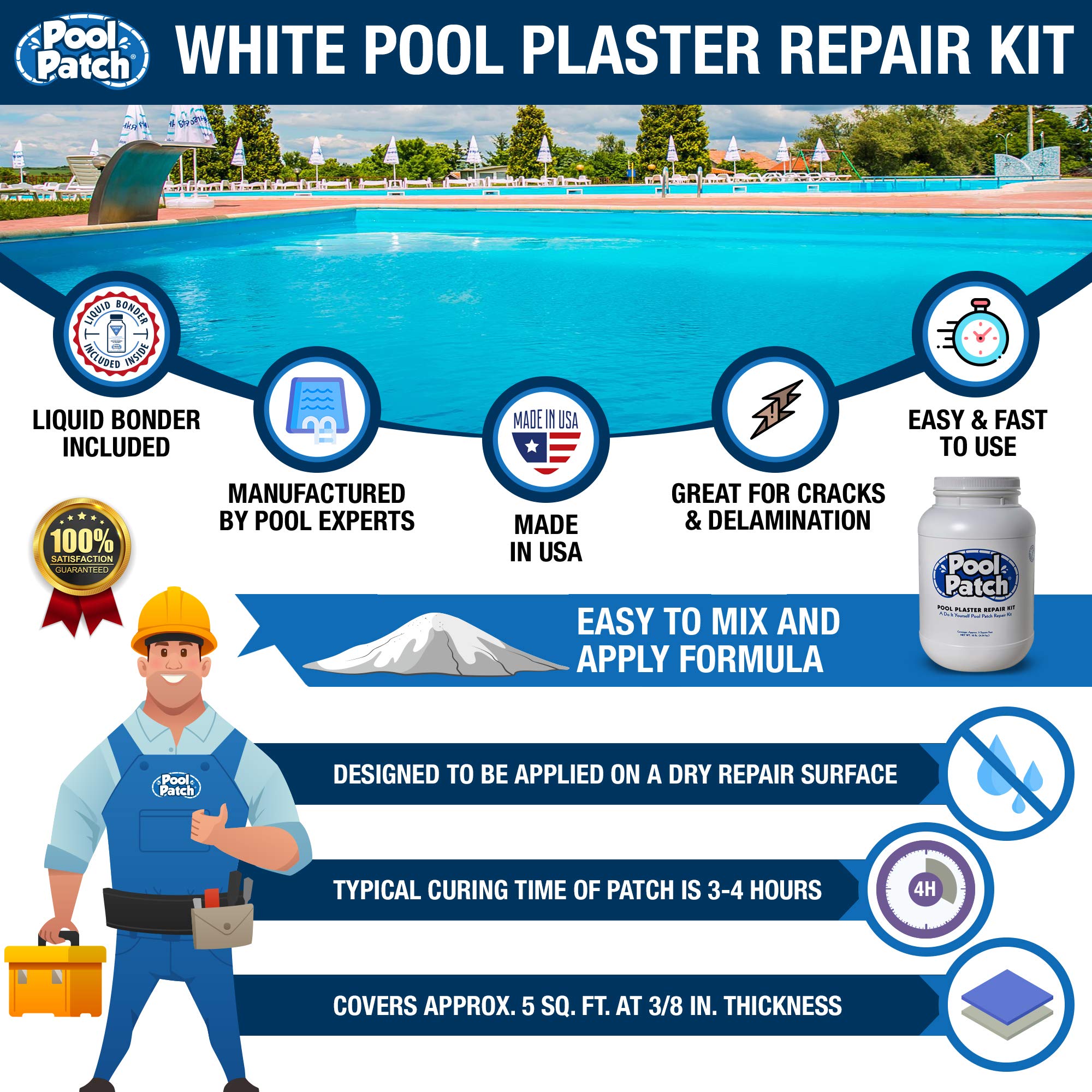 Pool Patch White mixing and bonder image highlights easy prep and strong bonds.