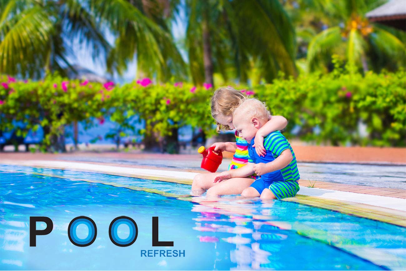 Backyard pool atmosphere with aroma diffusion suggesting a gentle floral scent.
