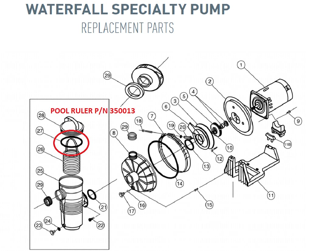 Pool Ruler Waterfall pumps lid O-Ring compatibility for strong seals.