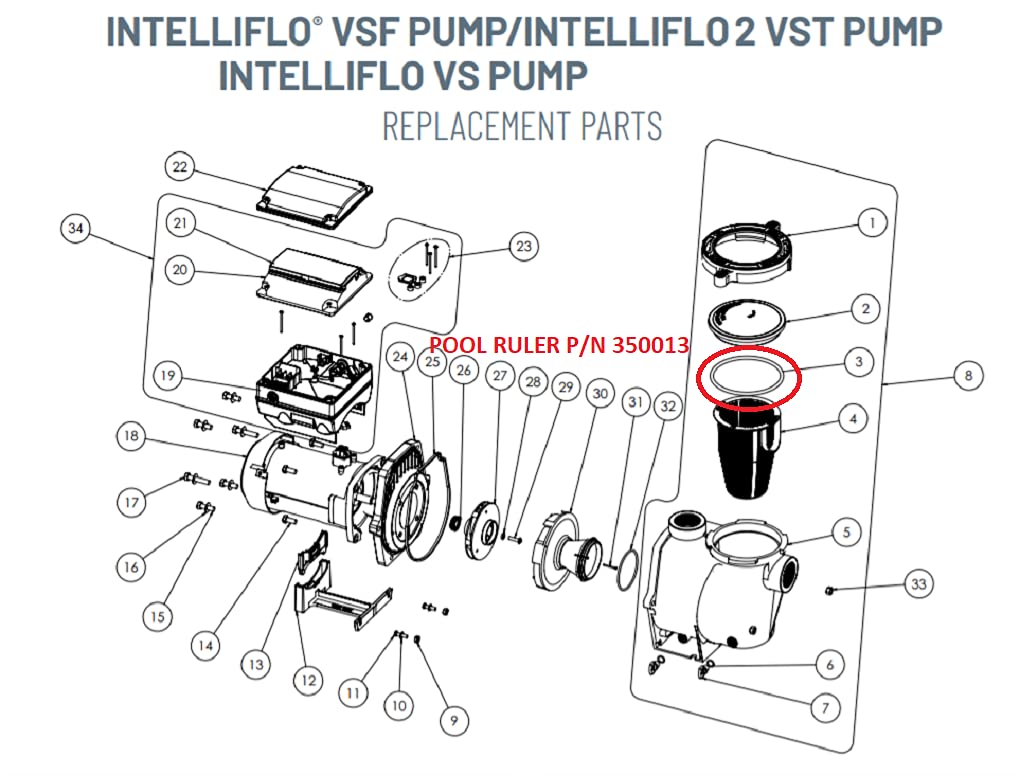 Pool Ruler WhisperFlo lid O-Ring compatibility reduces leaks.