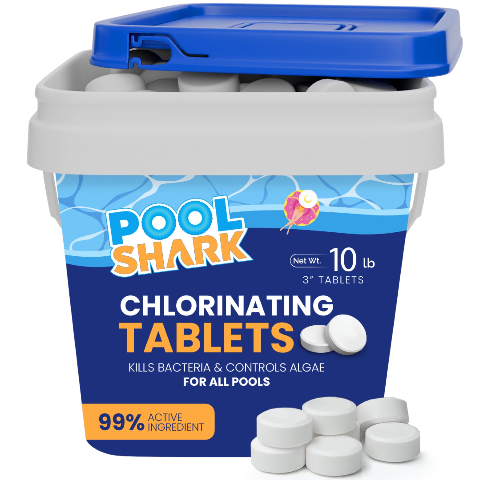 Pool Shark 3-inch chlorine tablet in floater delivers steady sanitization.