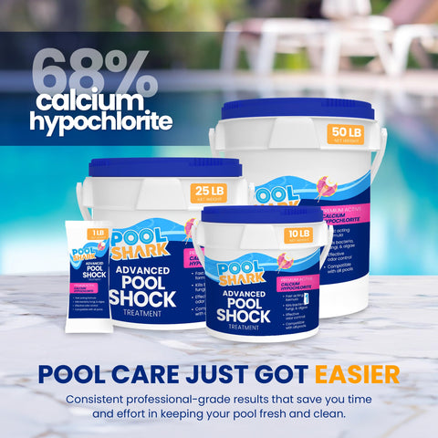 Backyard pool scene with Pool Shark products ready for weekend refresh.
