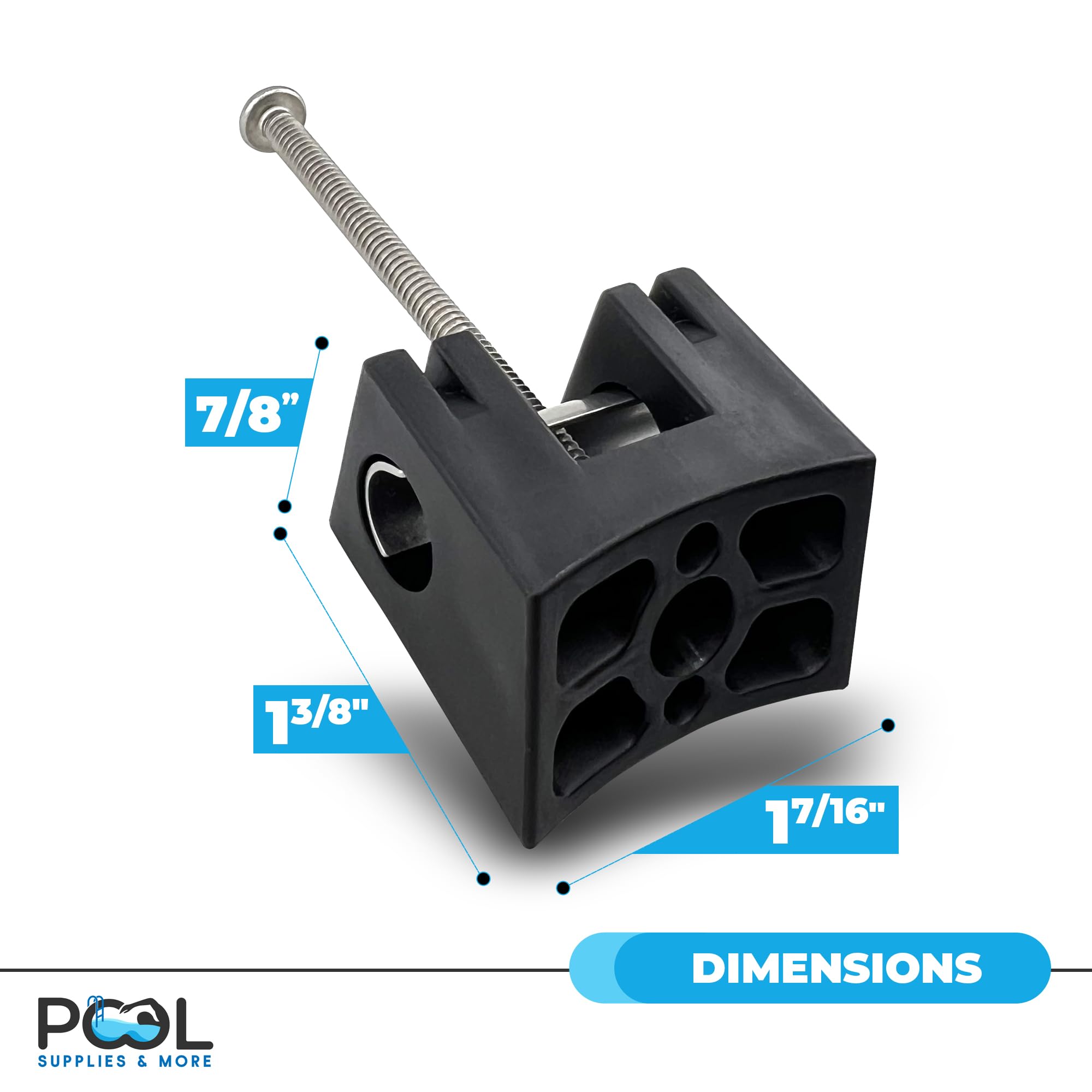 Pool Supplies & More rust-resistant wedge preventing corrosion in pool environments