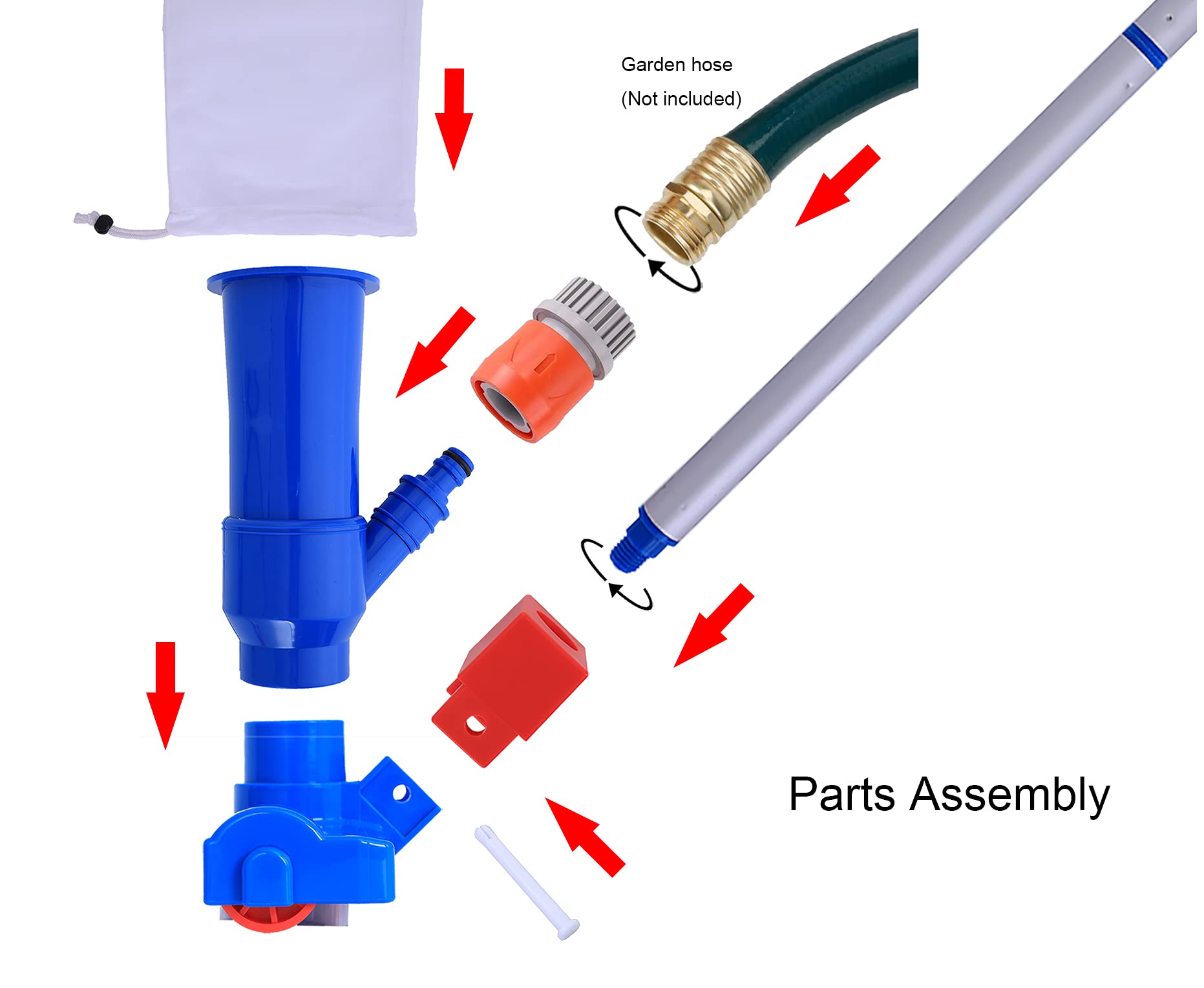 Pool Supply Town garden-hose connection enables Venturi suction without electricity