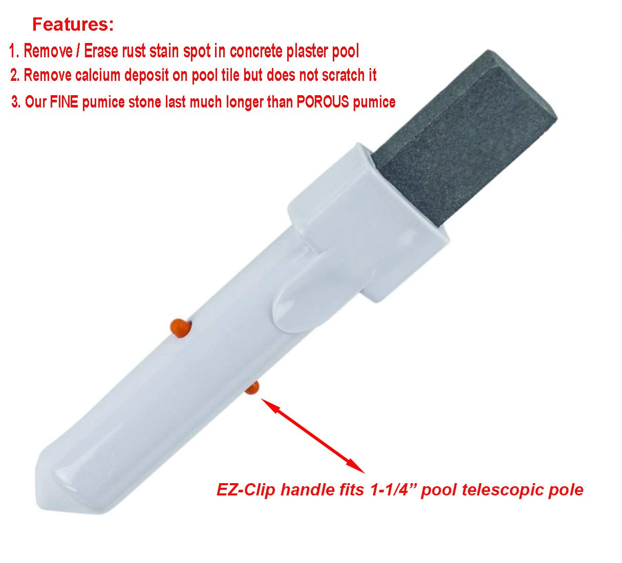 Pool Supply Town pumice stone tackles algae and leaf stains on plaster surfaces.