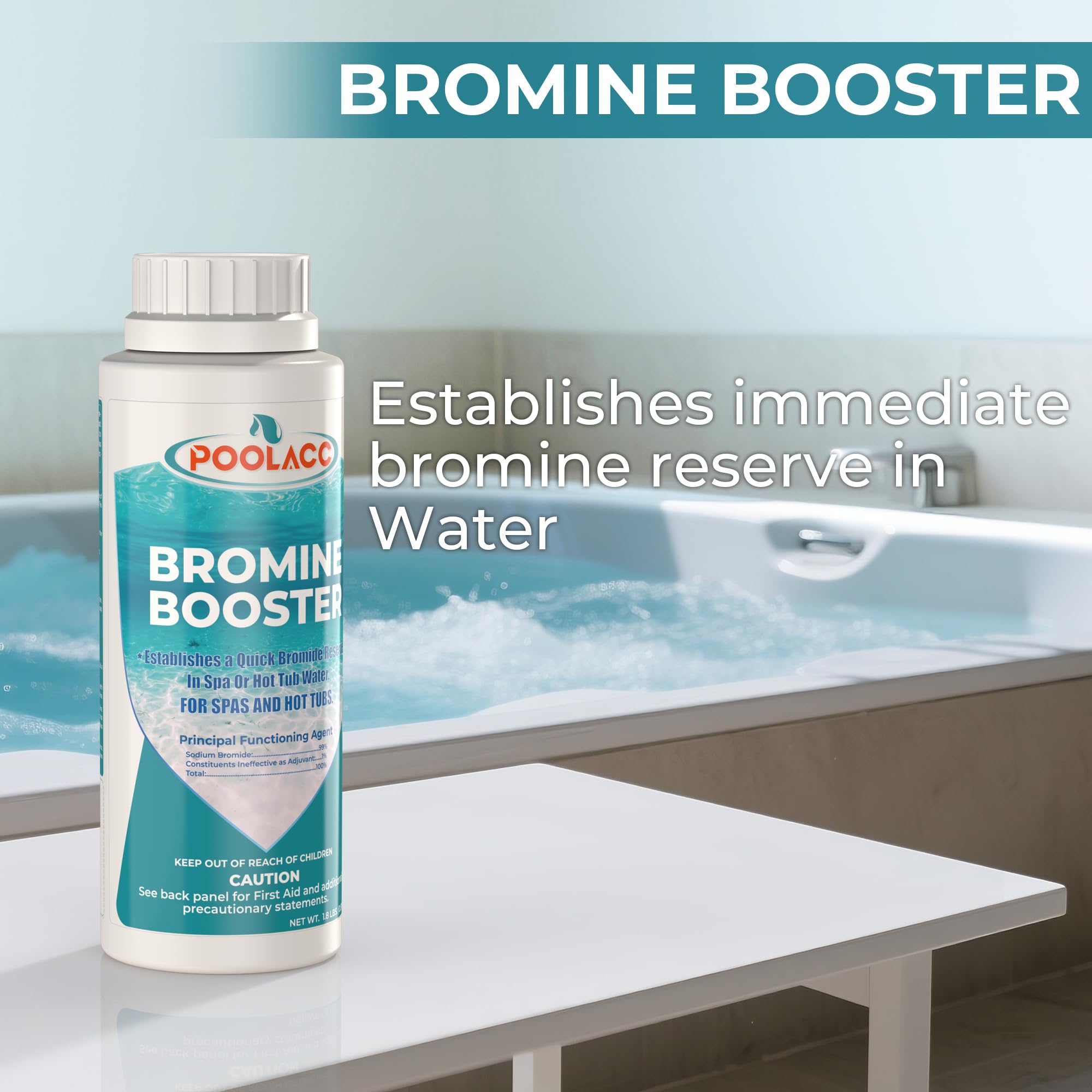 POOLACC Bromine Booster reserve activation creates instant bromide buildup for balanced spa chemistry