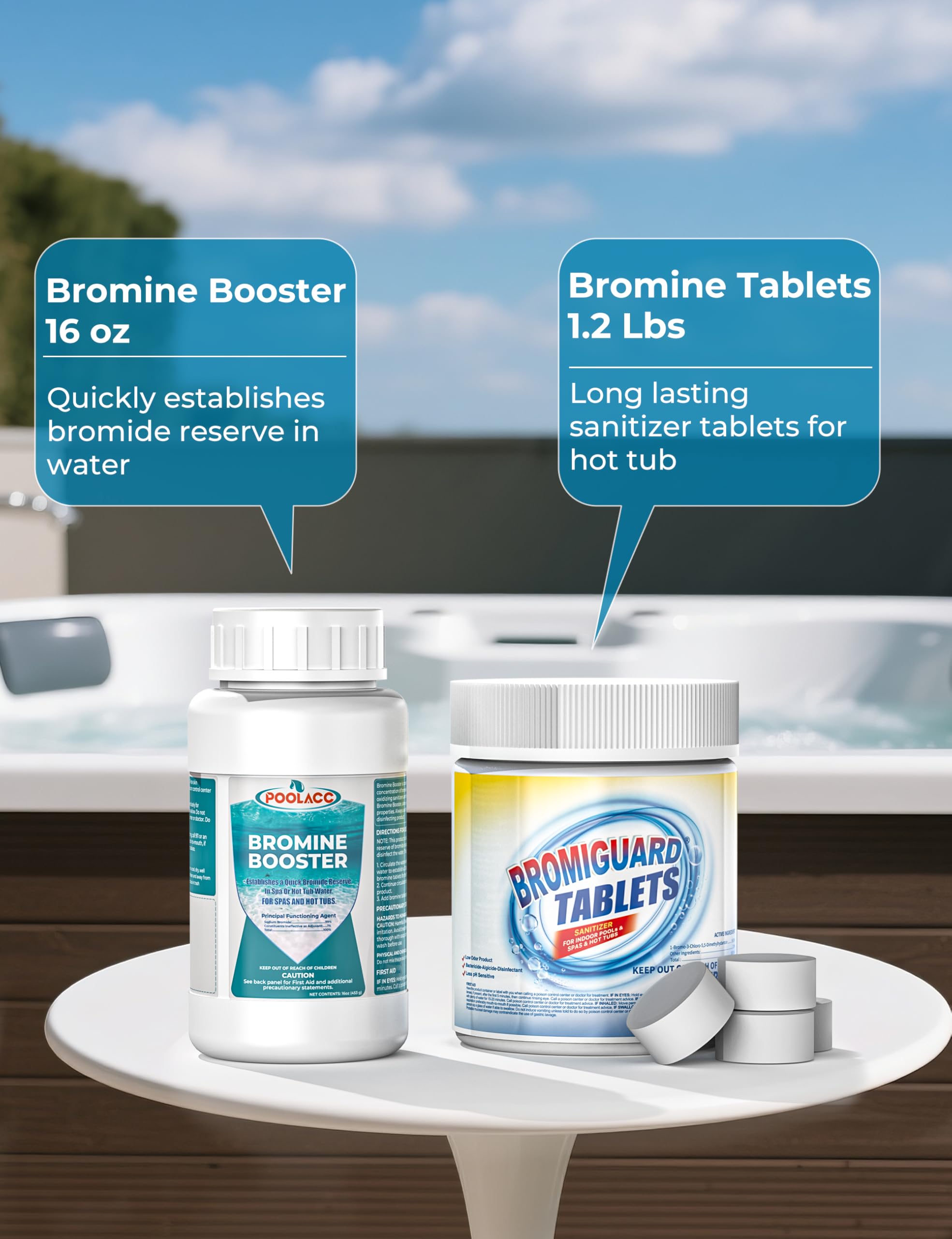 Poolacc bromine booster for consistent sanitization between soaks