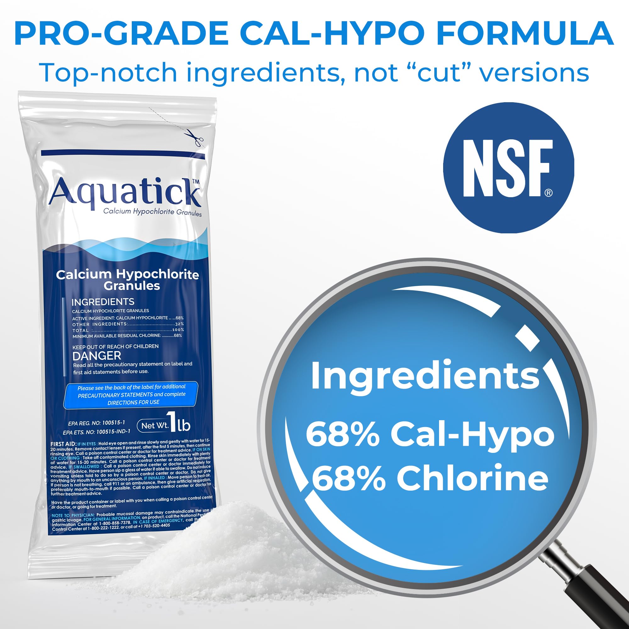 POOLACC calcium-hypochlorite 68 percent formula bag boosts sanitizer levels