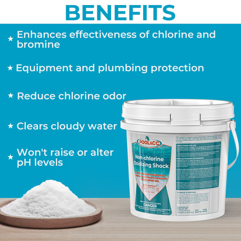 Poolacc chlorine-free spa shock oxidizer clarifies cloudy water quickly.