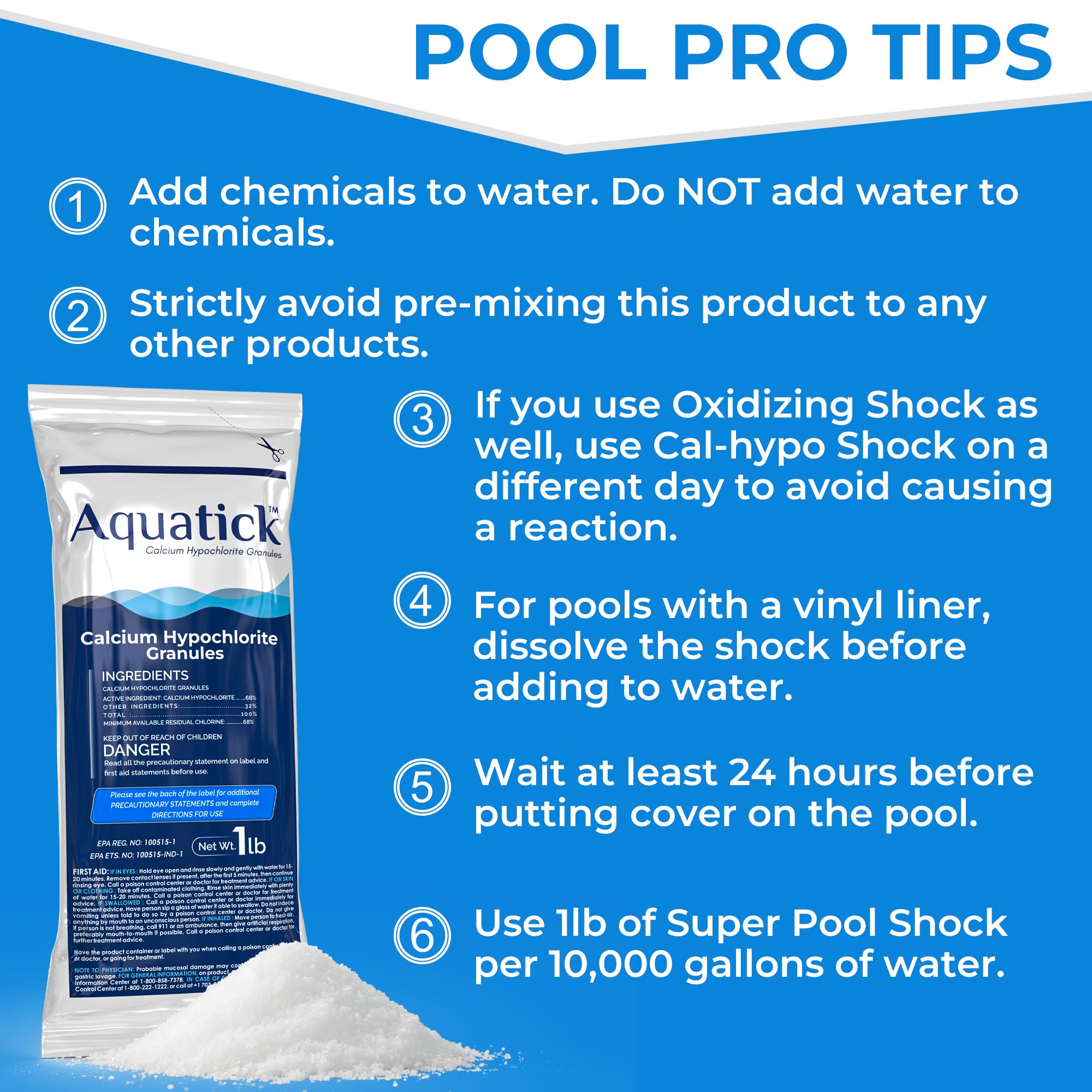 Dissolving POOLACC product before adding to the pool for safe use