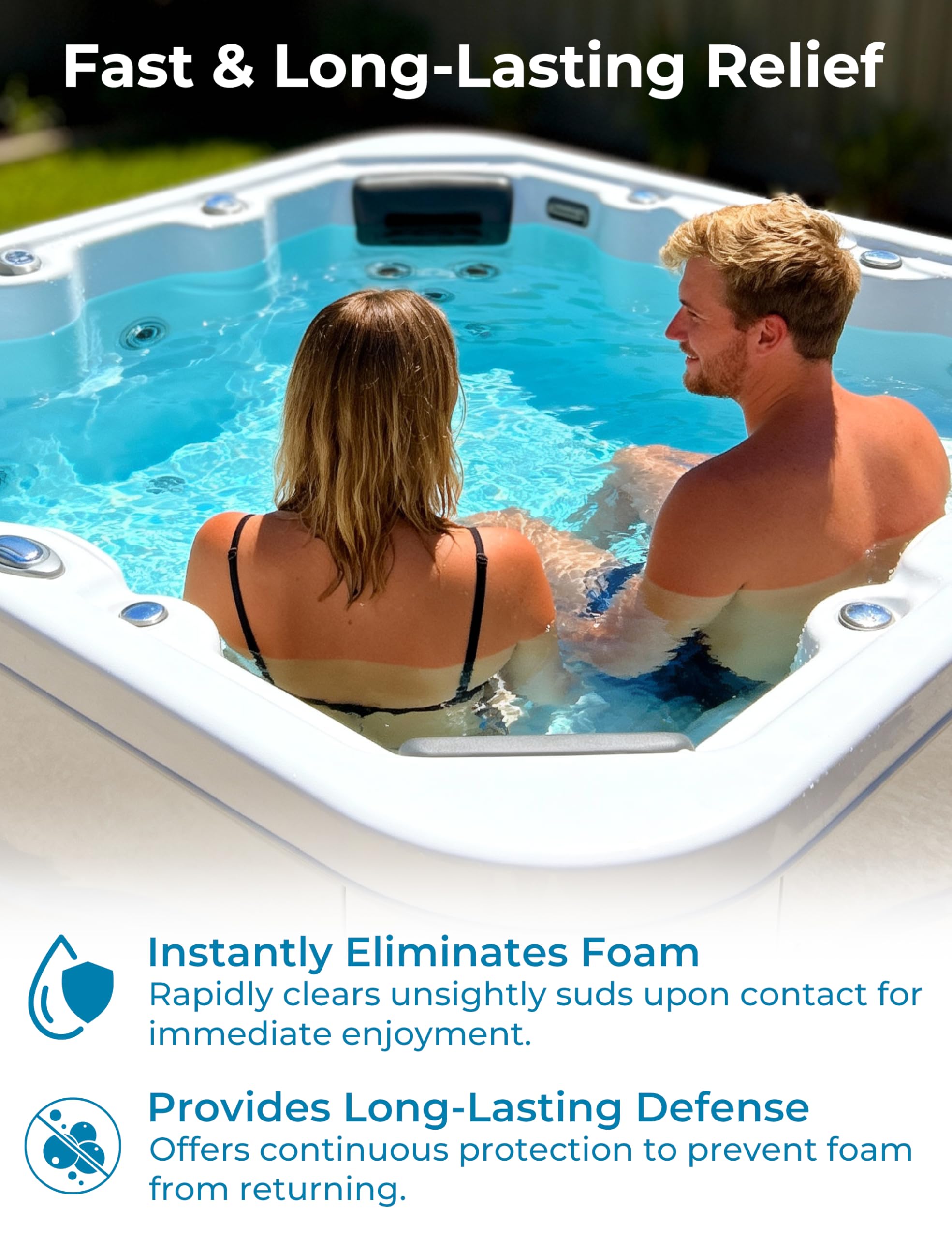 Foam collapsing in spa water with Poolacc defoamer action