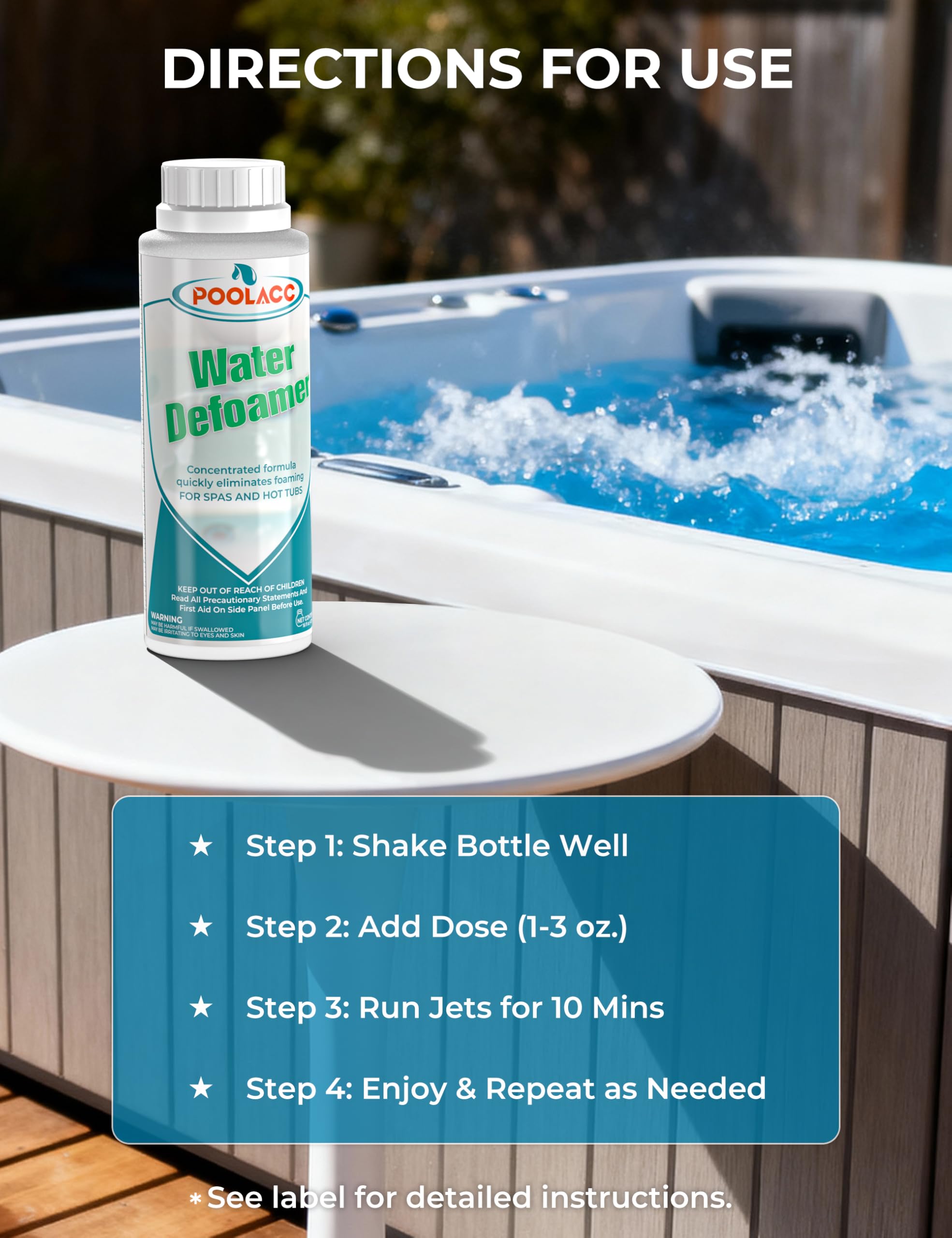 Poolacc defoamer evenly distributing while spa jets circulate