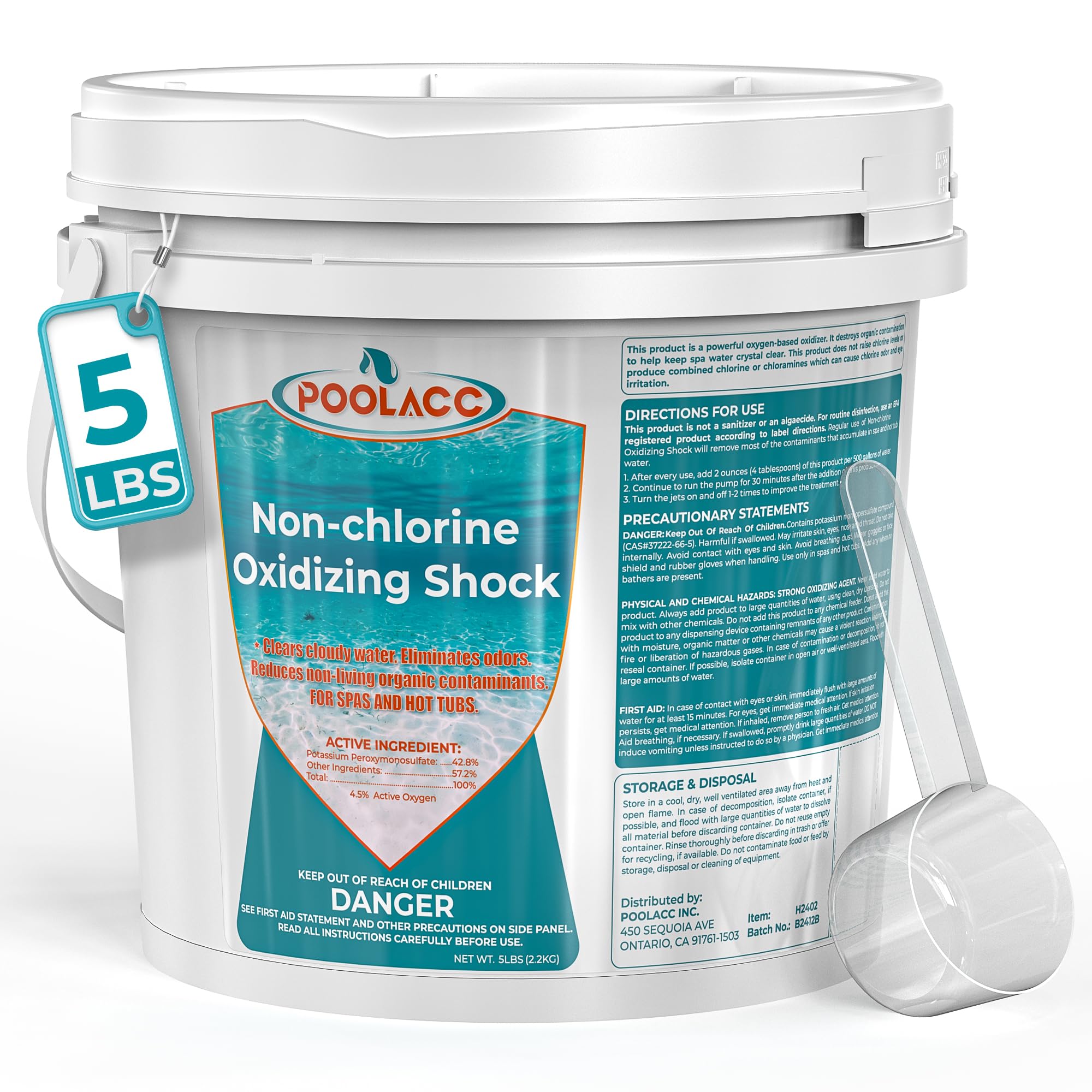 Poolacc Non-Chlorine Spa Shock instant-dissolve powder restores clarity quickly.