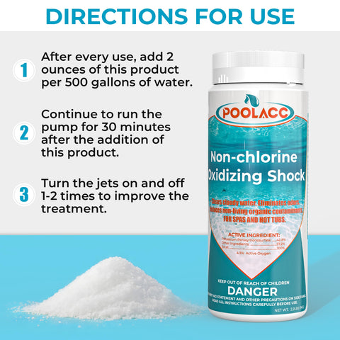 POOLACC odor-eraser-action shows removal of chloramines and odors.