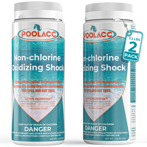 POOLACC spa shock oxidizer 2-pack packshot highlights convenient dual-pack for hot tubs and pools.