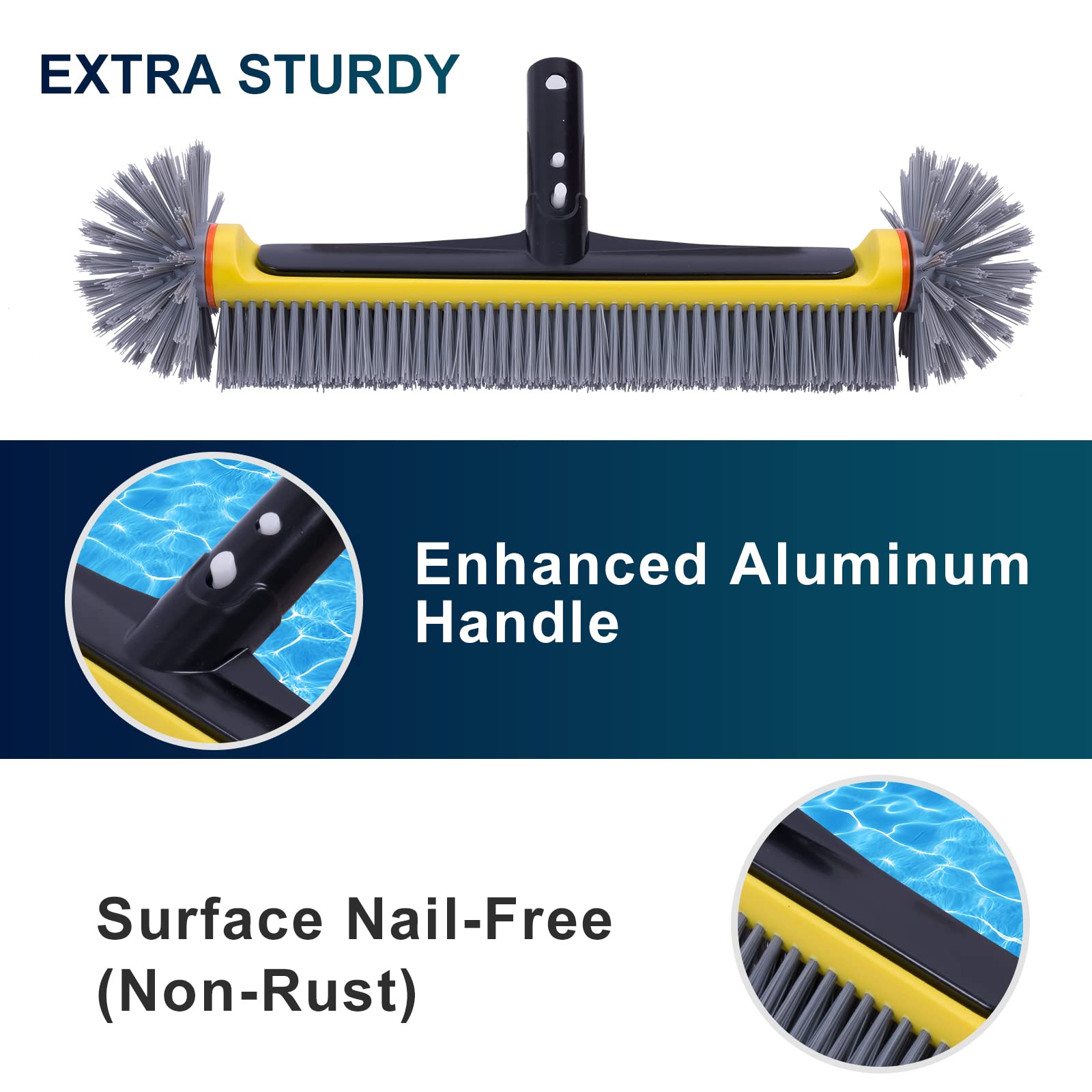 POOLAZA 17.5-inch brush sweeps wide areas efficiently.