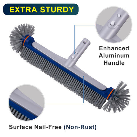 POOLAZA 17.5-inch wide brush sweeps walls and floor quickly.