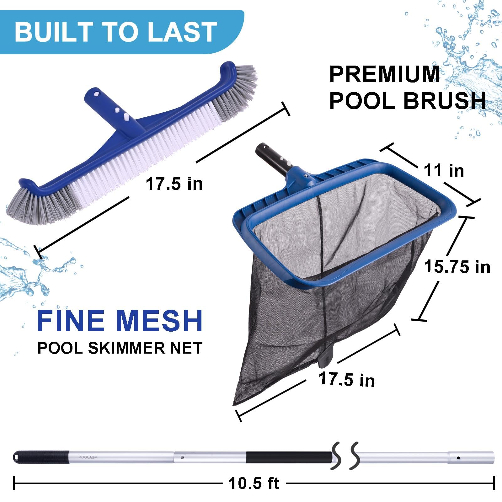 Poolaza 17.5 inch brush head reaches walls and corners effectively