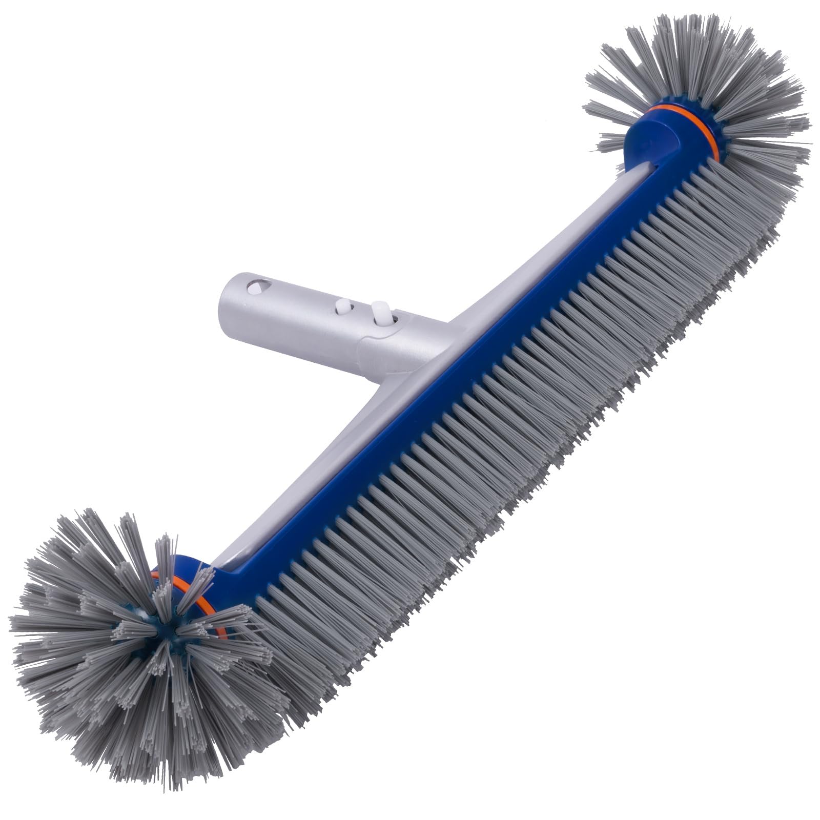 POOLAZA 360-degree pool brush head cleans corners and curved areas with smooth bristles.