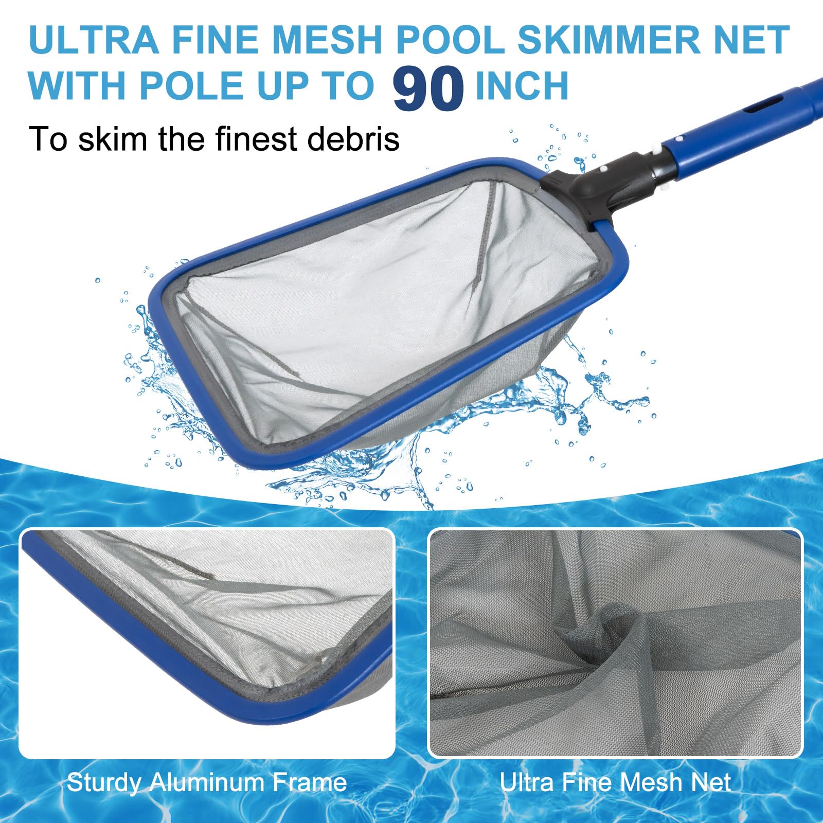 POOLAZA 73-inch aluminum pool pole extends reach for hard-to-reach areas.