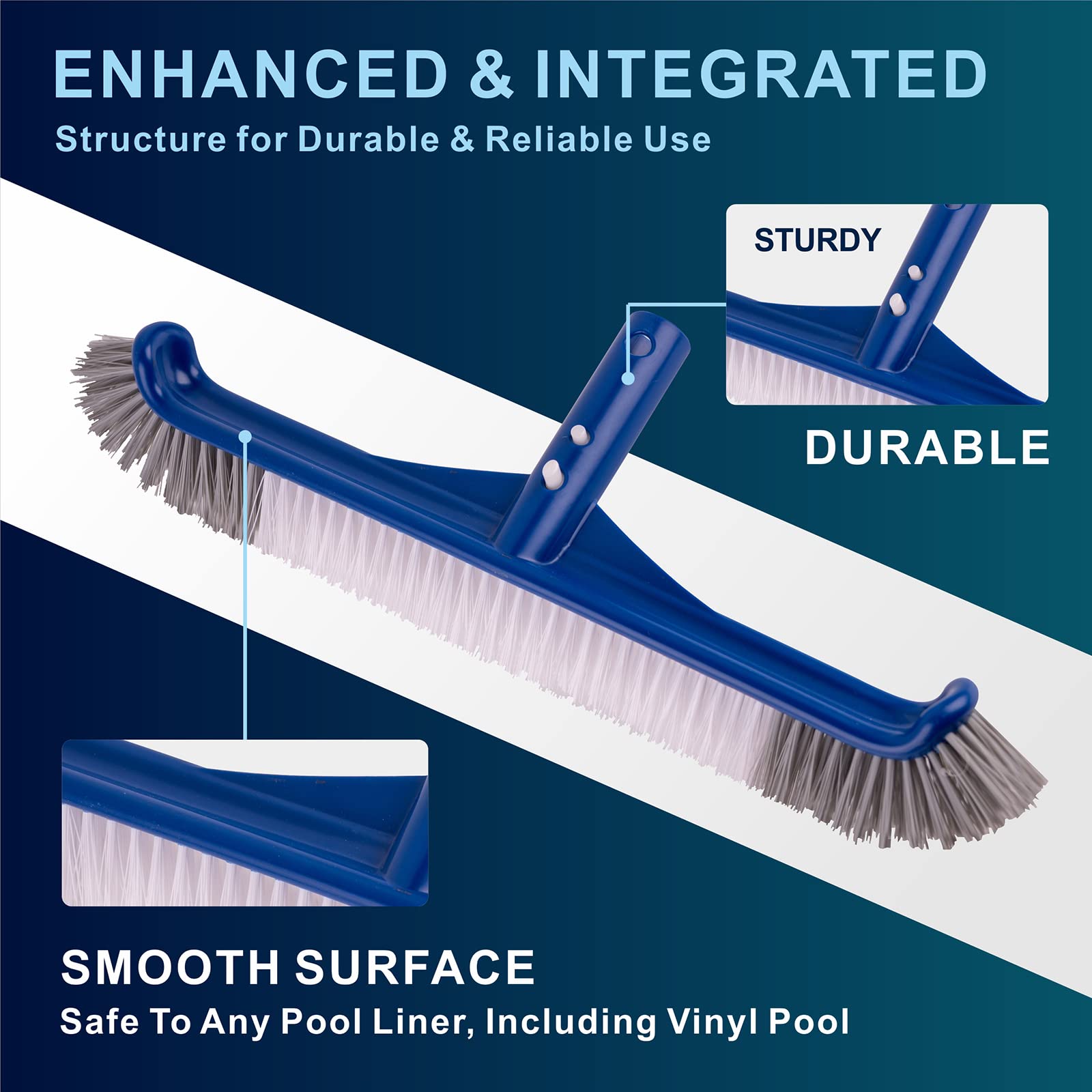 POOLAZA angled 45-degree handle improves leverage for easier brushing.