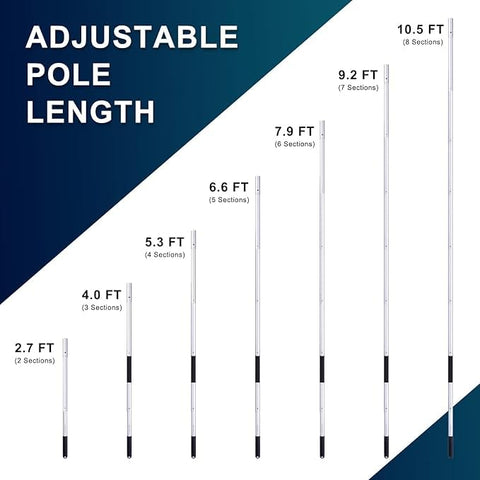 POOLAZA anodized aluminum pool pole combines strength with corrosion resistance.