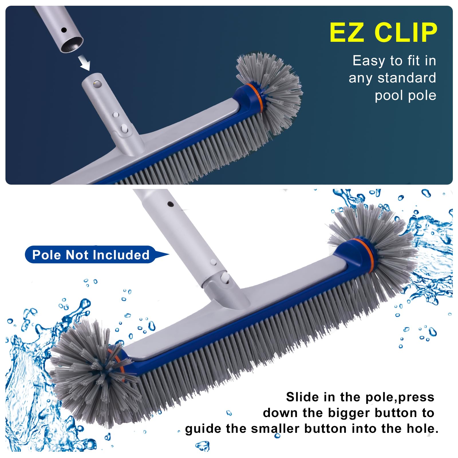 POOLAZA curved bristles contact bottom and walls for thorough scrubbing.