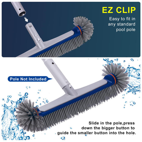 POOLAZA curved bristles contact bottom and walls for thorough scrubbing.