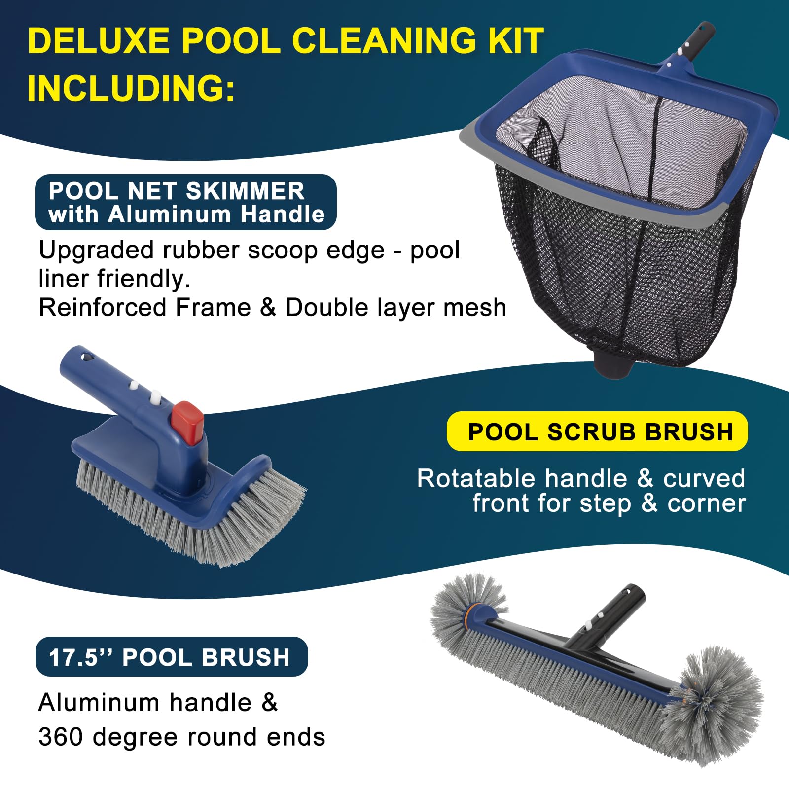 POOLAZA Deluxe brush head 17.5-inch covers large pool areas efficiently