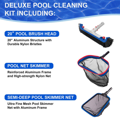 POOLAZA 17.5-inch deep net skimmer captures leaves with aluminum frame.