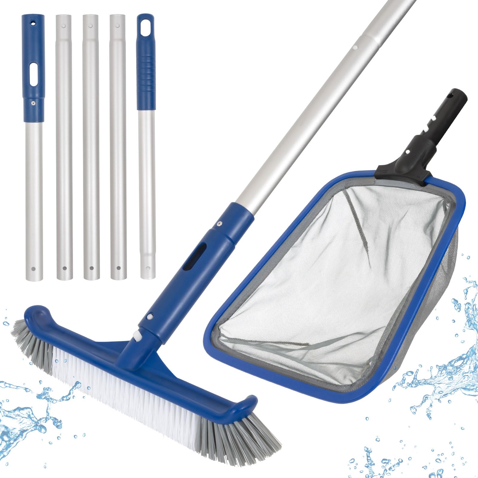 POOLAZA deluxe cleaning kit brush head cleans pool walls with angled design.