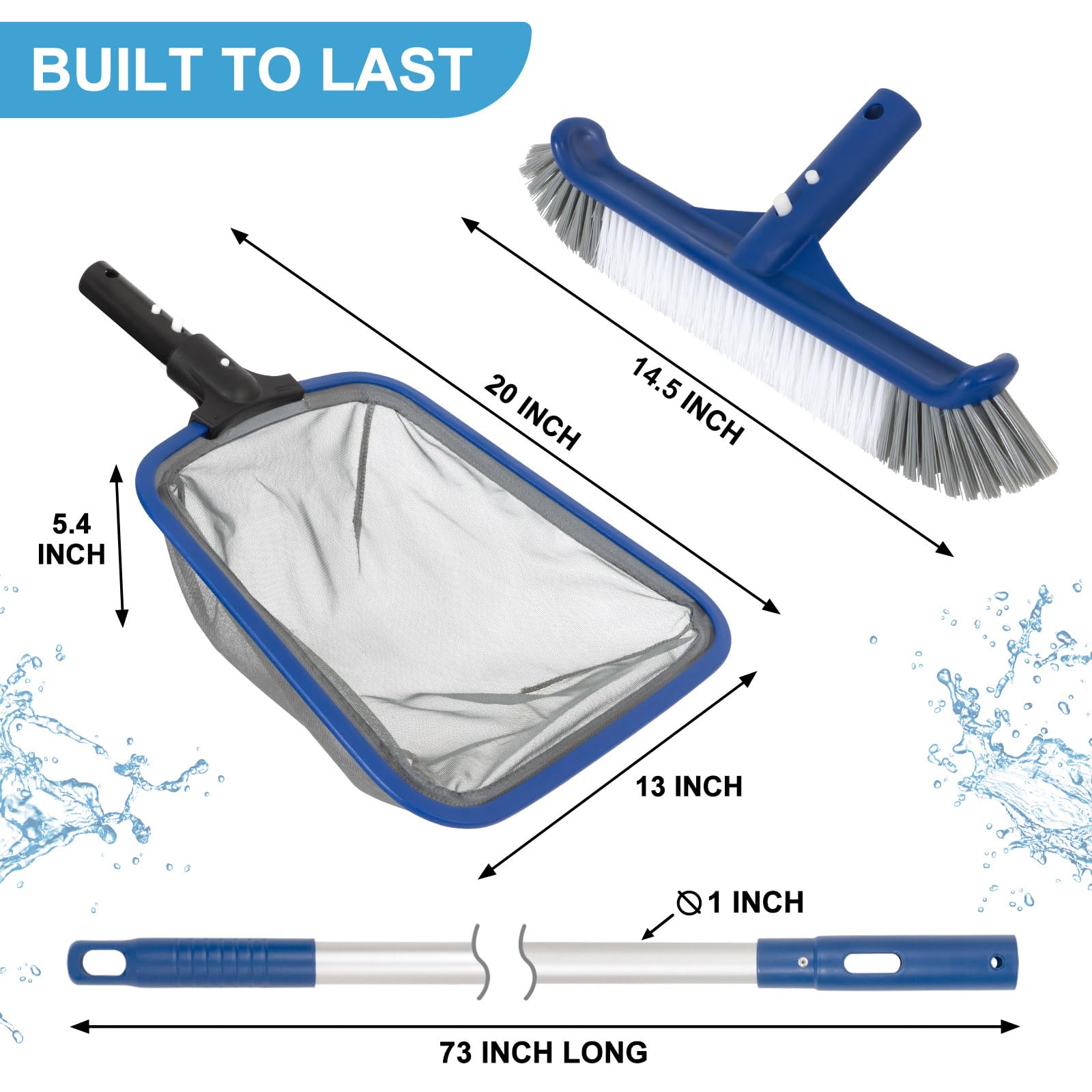POOLAZA deluxe cleaning kit skimmer net captures fine debris effectively.