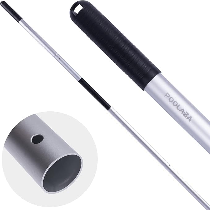 POOLAZA dual-handle pool pole offers a secure grip for comfortable cleaning.
