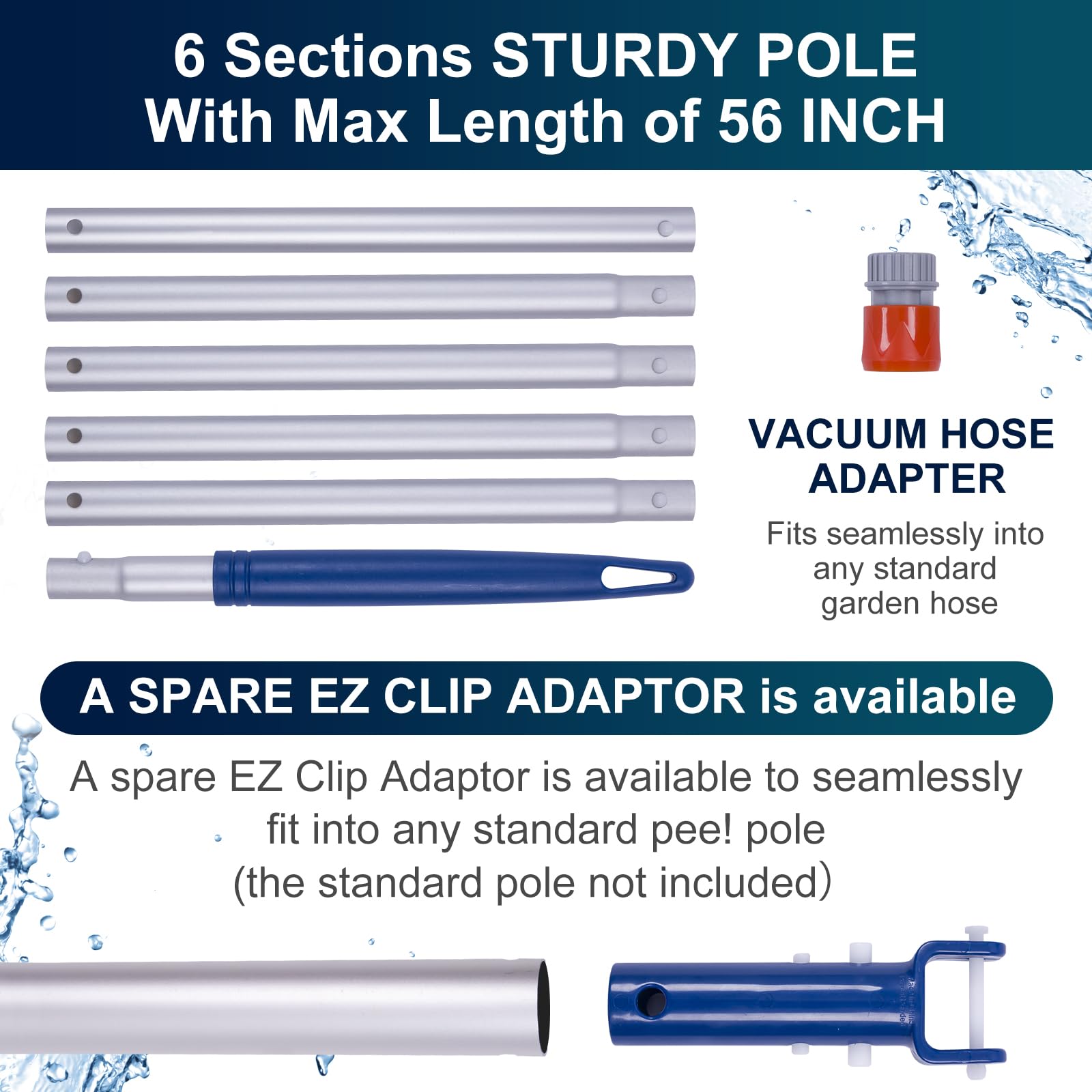 Poolaza hose adaptor and EZ Clip enable quick setup with standard hoses.