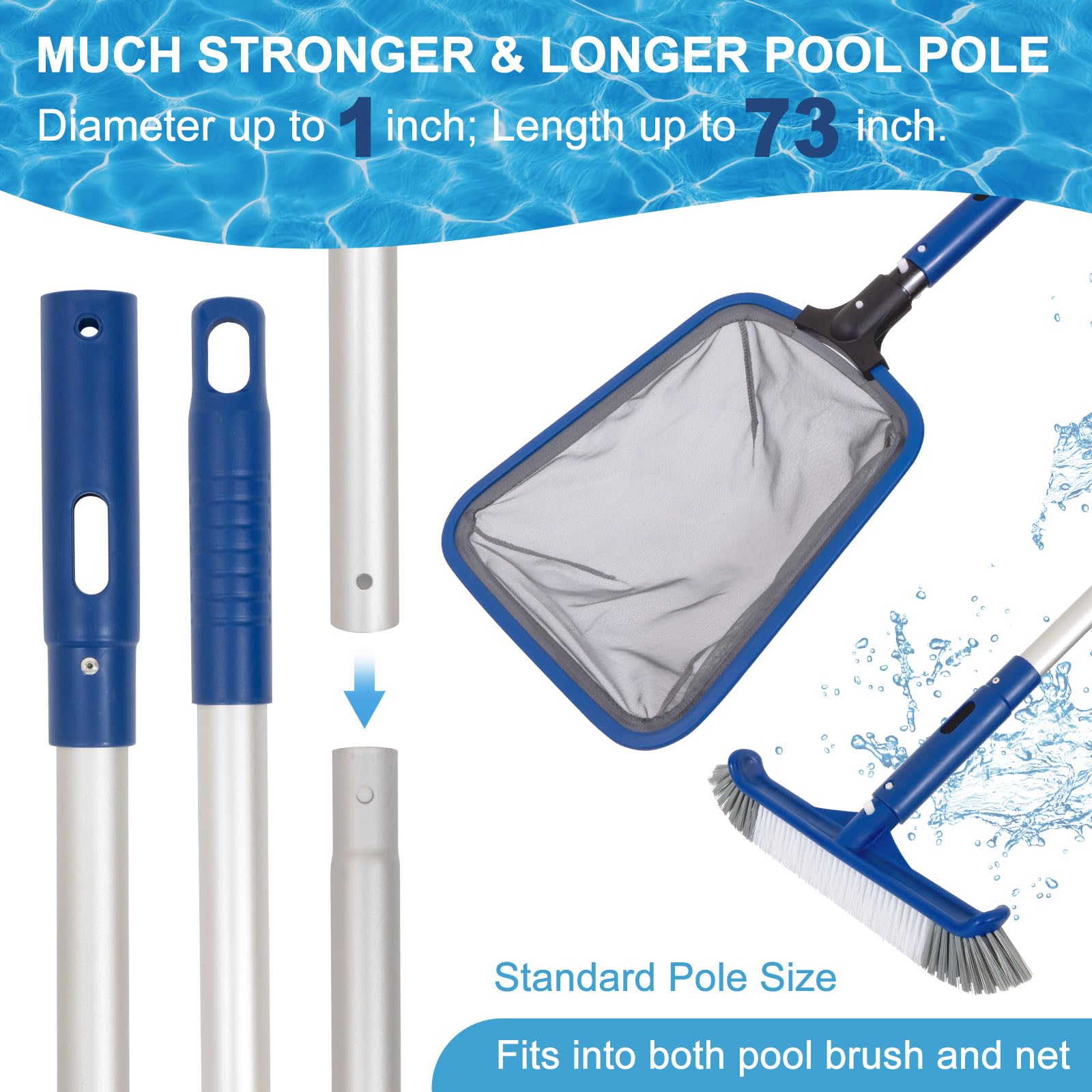 POOLAZA pool brush head close-up reveals durable ABS and nylon bristles.