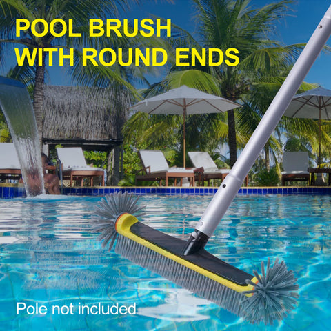 POOLAZA brush in use on walls and stairs during cleaning.
