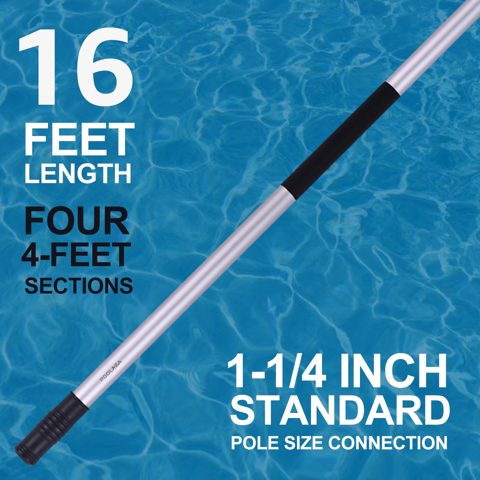 Poolaza 16ft pool pole provides extended reach to clean hard-to-reach corners.