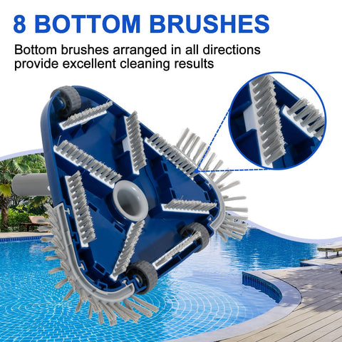 POOLAZA pool vacuum head bottom brushes scrub from every angle.