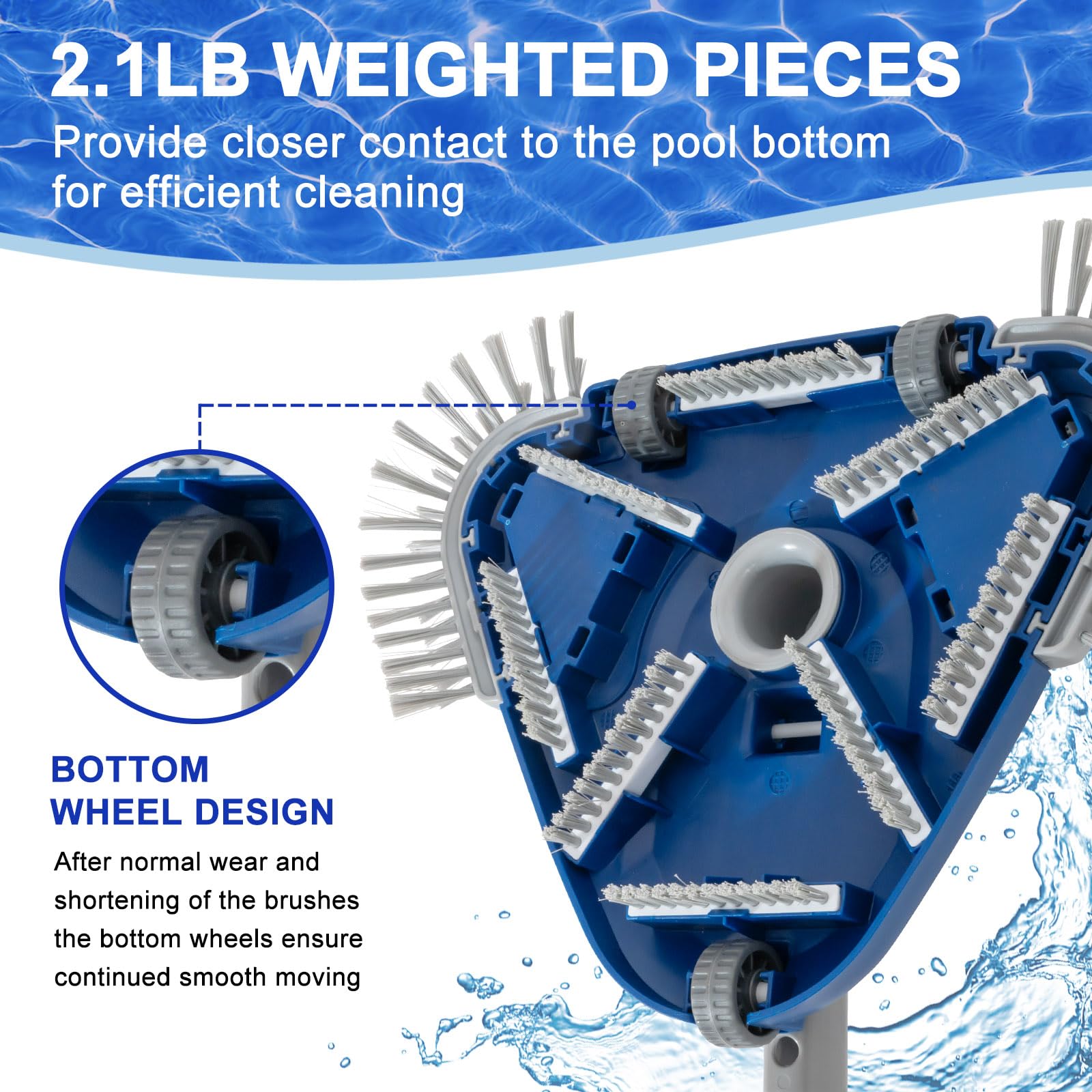 POOLAZA bottom wheels ensure smooth movement on pool surfaces.
