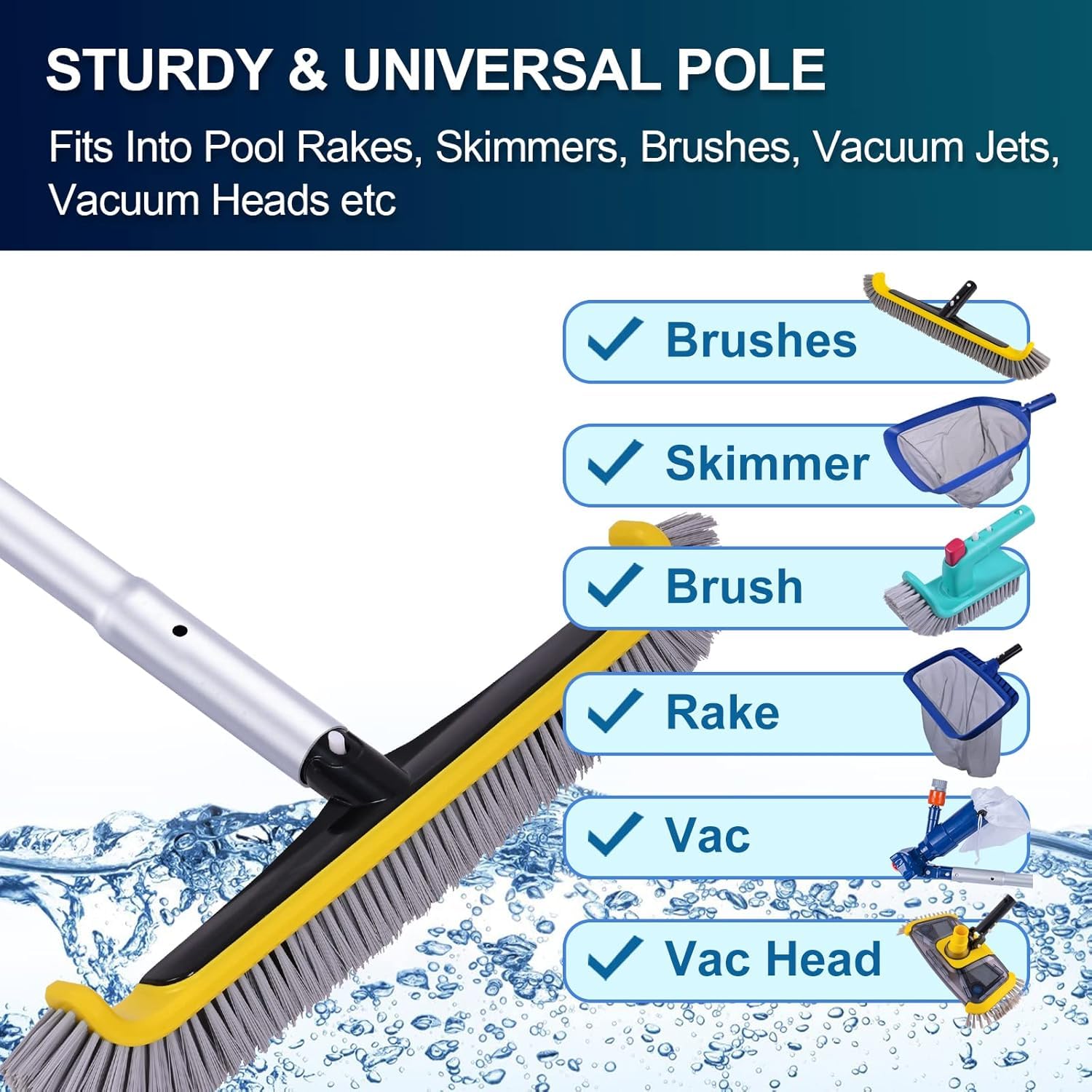 POOLAZA pool vacuum head attachment enables efficient debris pickup.