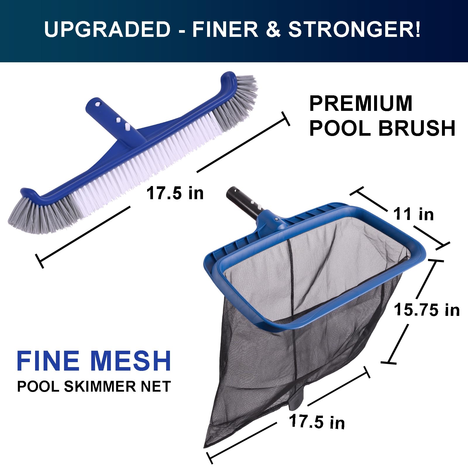 Poolaza seventeen-point-five-inch pool brush head reaches walls and corners.