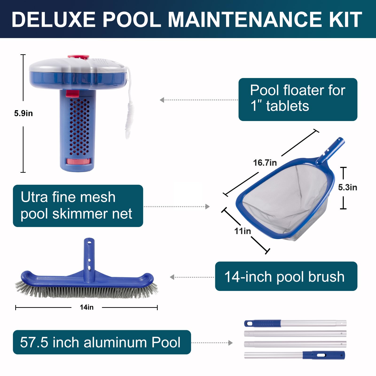 POOLAZA sturdy pool brush head cleans walls and steps with durable bristles.